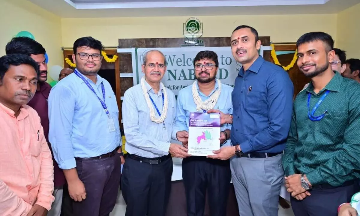 Collector AShyam Prasad with Nabardofficials on the occasion  of opening bank’s office in Parvathipuram on Tuesday