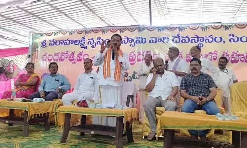 Sri Varaha Lakshmi Narasimha Swamy Devasthanam EO S Srinivasa Murthy speaking at a meeting held in Visakhapatnam on Thursday