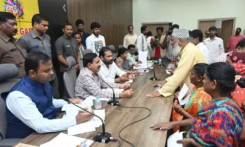 MA&UD Minister P Narayana taking applications related to building construction from the public at Nellore Municipal  Corporation office on Thursday