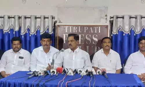 Former Deputy CM Narayana Swamy speaking to the media in Tirupati on Thursday