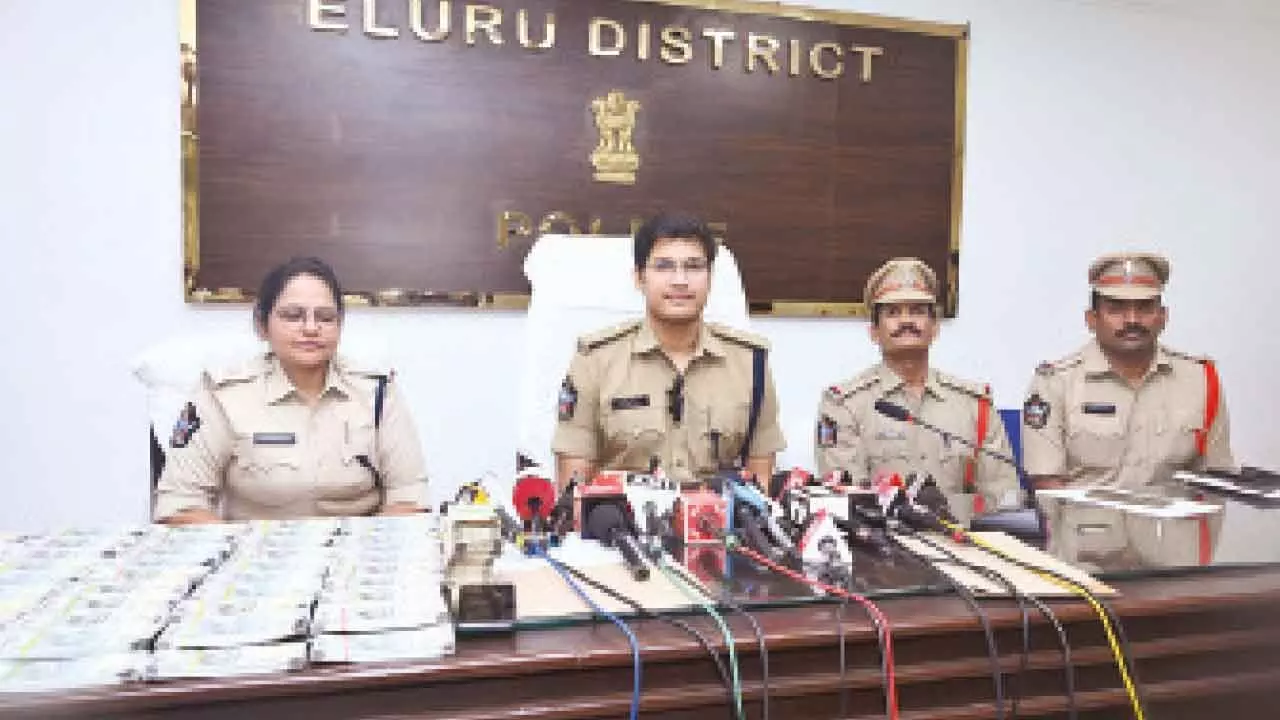 Eluru district superintendent of police K Pratap Siva Kishore addressing media in Eluru on Sunday