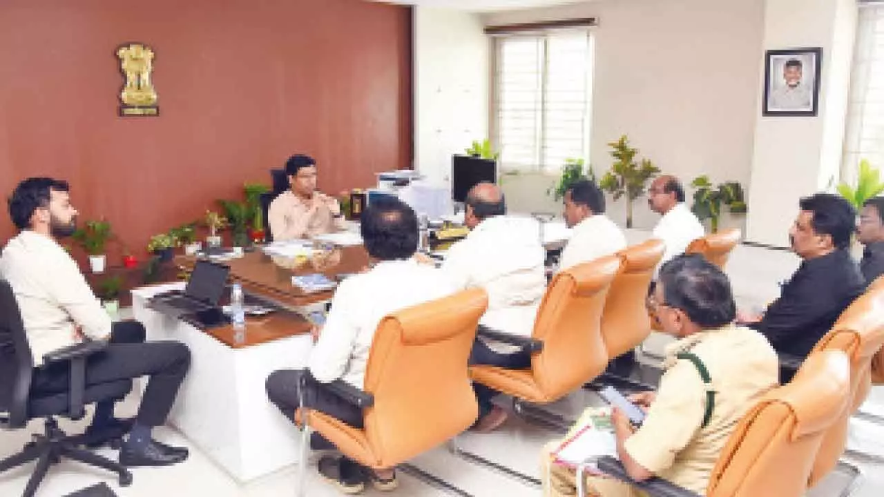 District Collector Dr S Venkateswar reviewing the Pulicat Lake desilting project with officials in Tirupati on Saturday