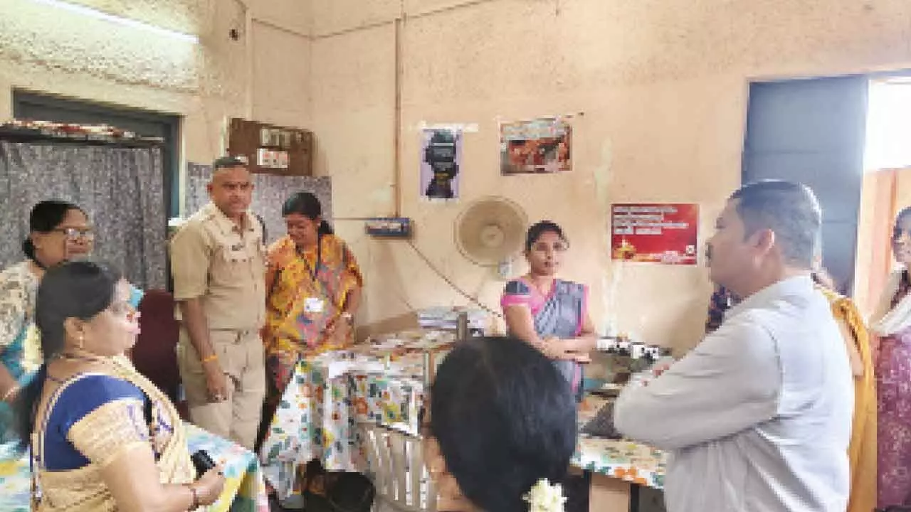 Representatives of Global Management Services visiting ICDS office in Anantapur on Sunday