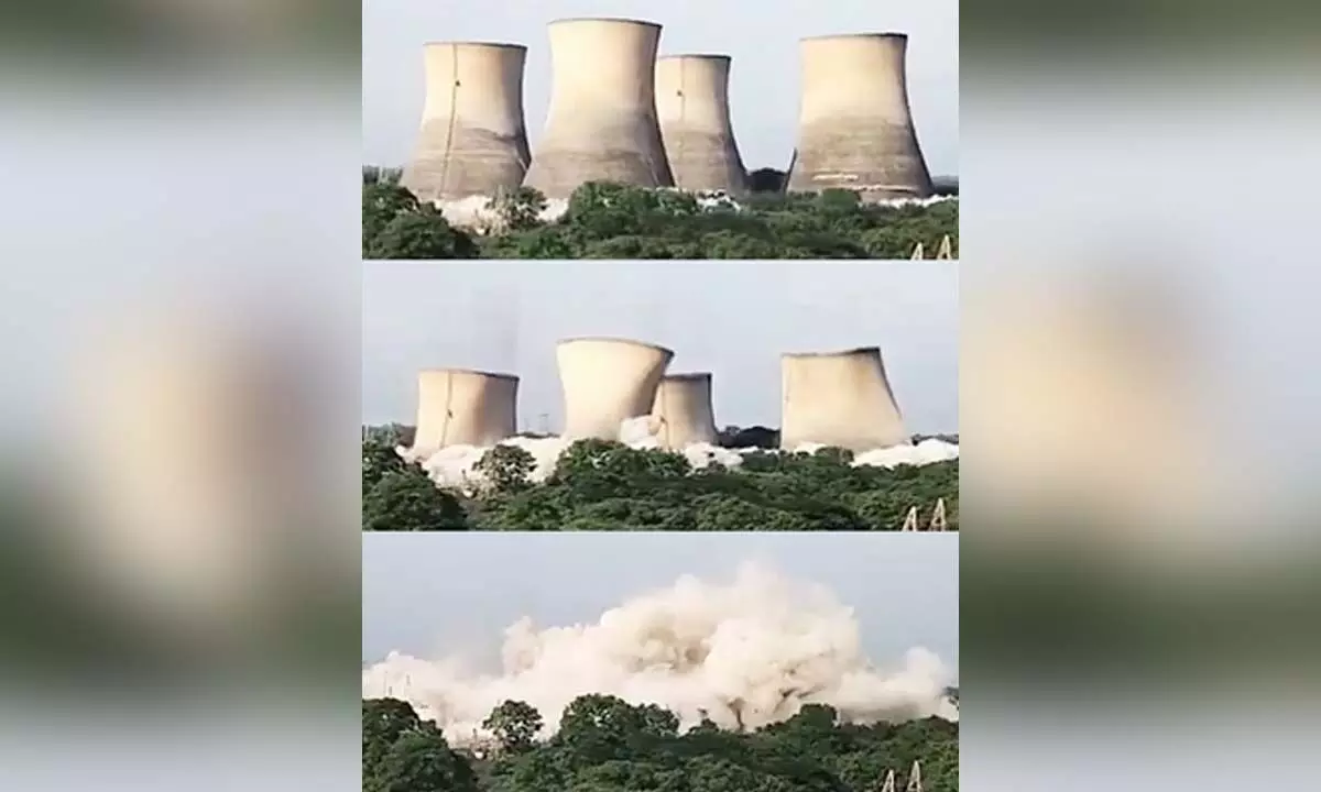 Eight cooling towers of Telangana’s KTPS imploded