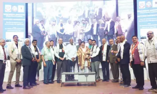 Minister Kandula Durgesh being honoured by the organisers of the Indian Medical Association (IMA) South Zone Conference at GSL Hospital, Rajahmundry
