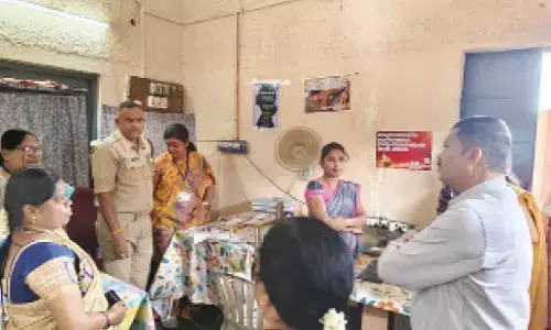 Representatives of Global Management Services visiting ICDS office in Anantapur on Sunday