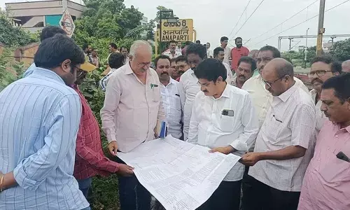 Railway officials in Anaparti Railway station along with MLA Nallamilli Ramakrishna Reddy