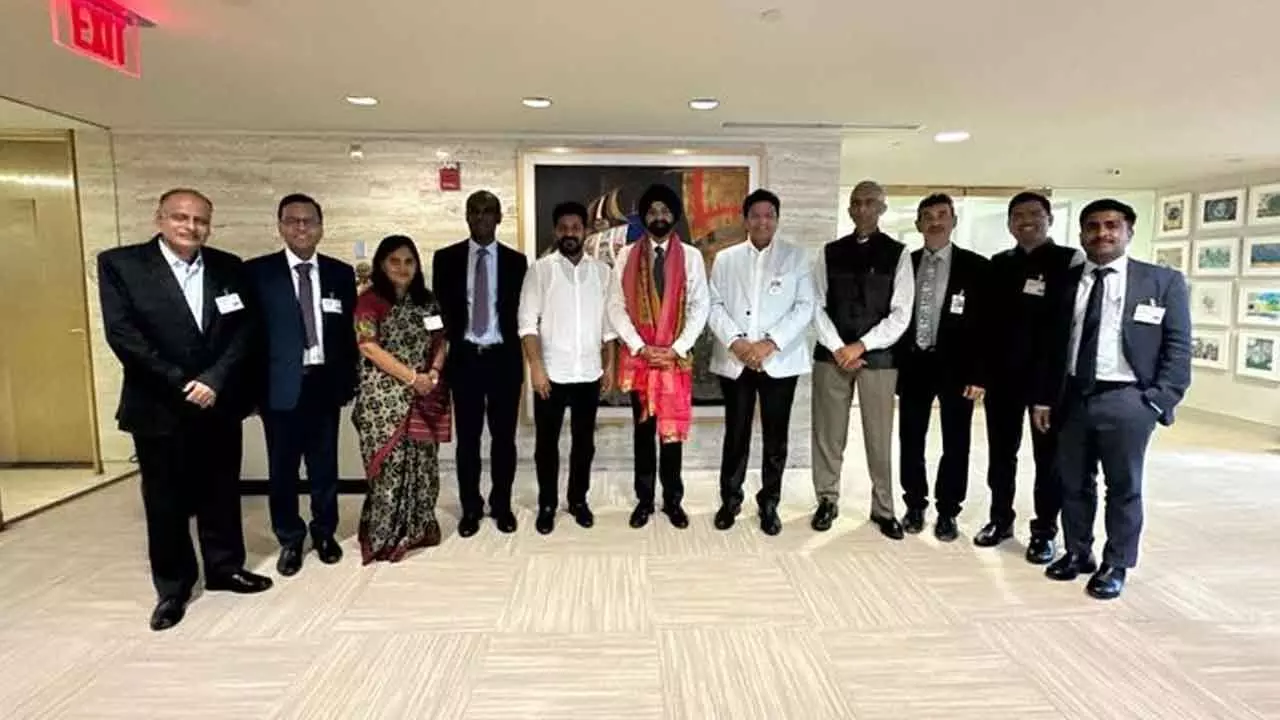 Chief Minister A Revanth Reddy along with official team meeting World Bank president Ajay Banga in the US on Wednesday