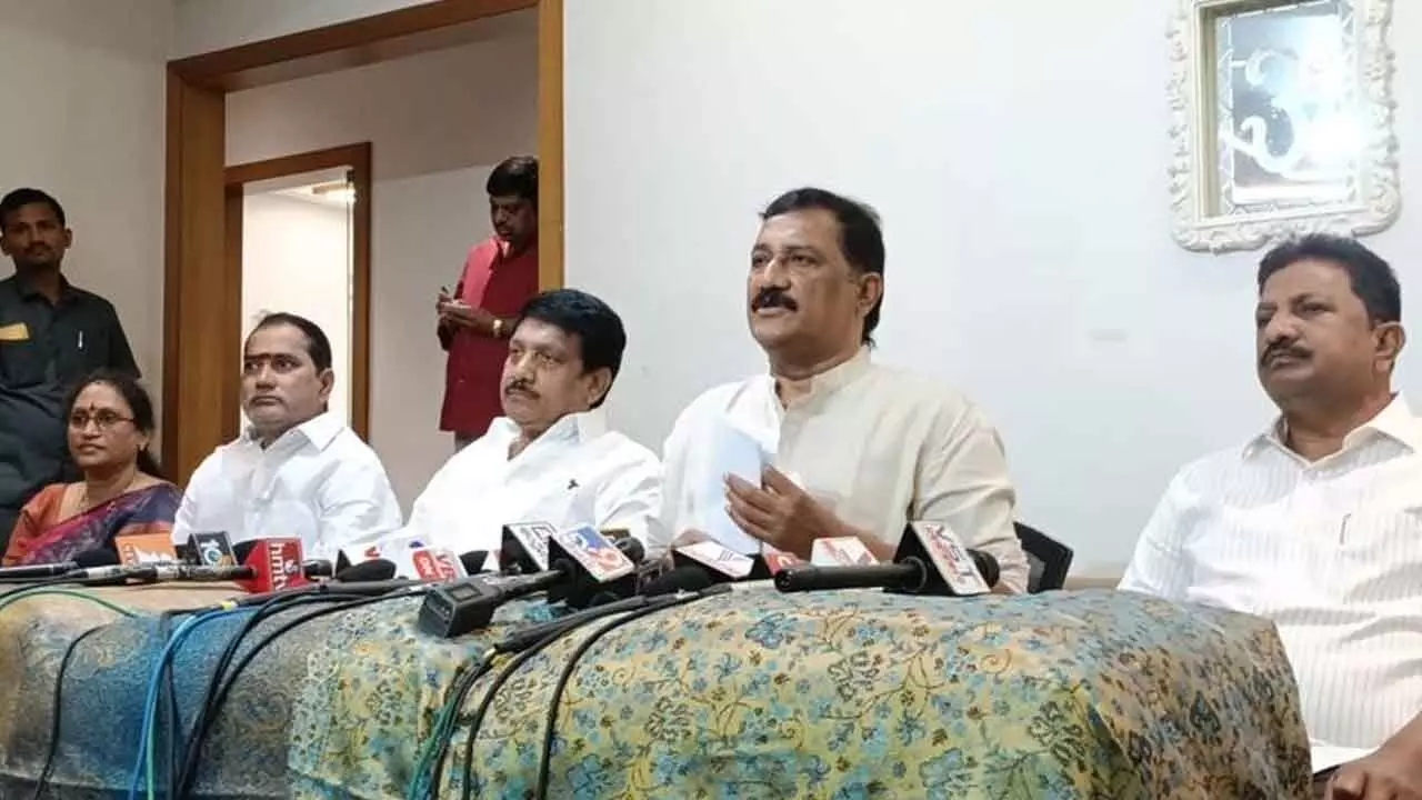 Bheemunipatnam MLA Ganta Srinivasa Rao speaking to the media in Visakhapatnam on Thursday