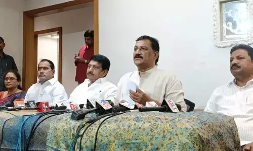 Bheemunipatnam MLA Ganta Srinivasa Rao speaking to the media in Visakhapatnam on Thursday