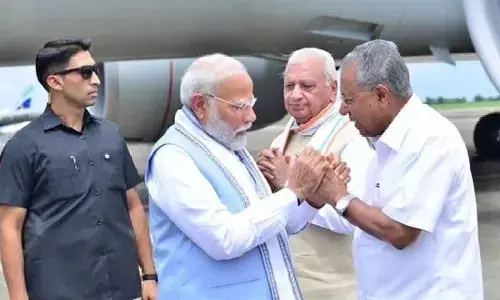 PM Modi lands in Kannur, heads to Wayanad