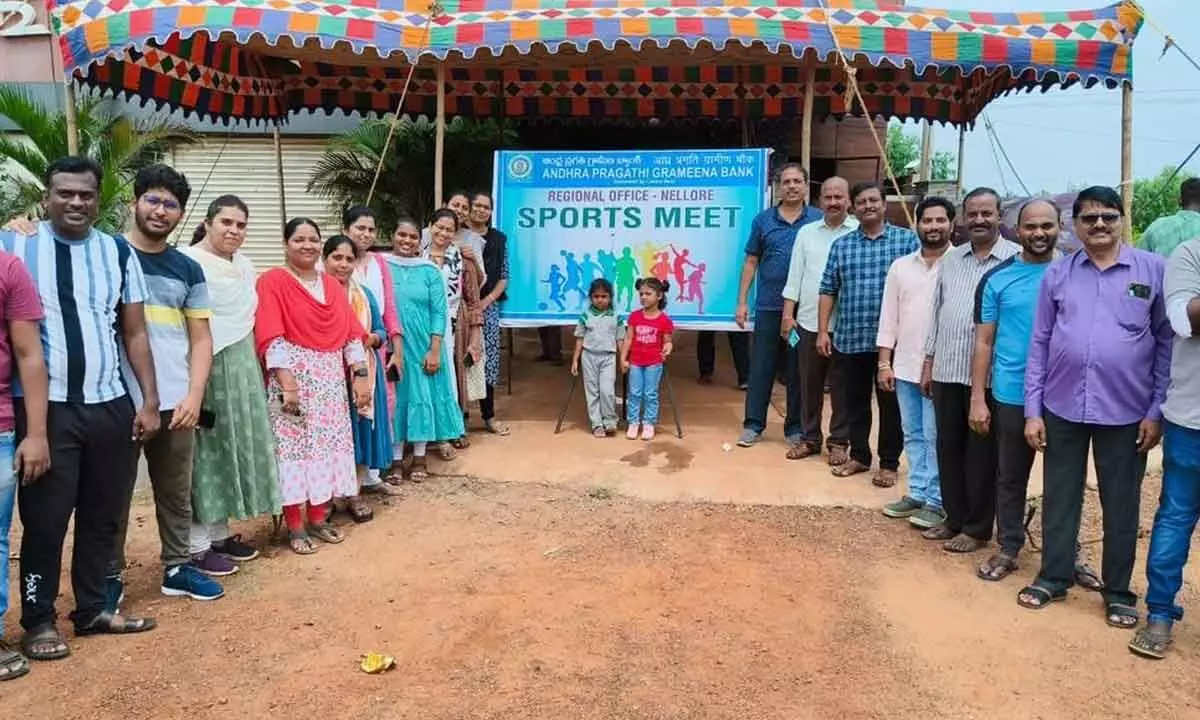 Andhra Pragathi Grameena Bank staff participating in a sports meet held in Nellore on Saturday