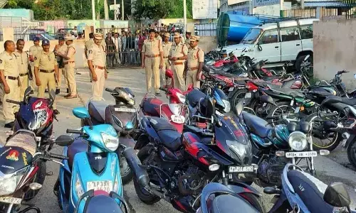 Police producing seized vehicles before the media in Tirupati on Sunday