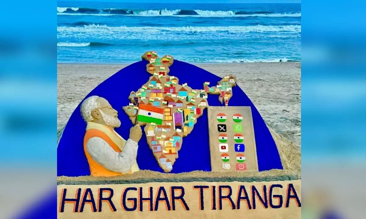 Sand sculpture on ‘Har Ghar Tiranga’