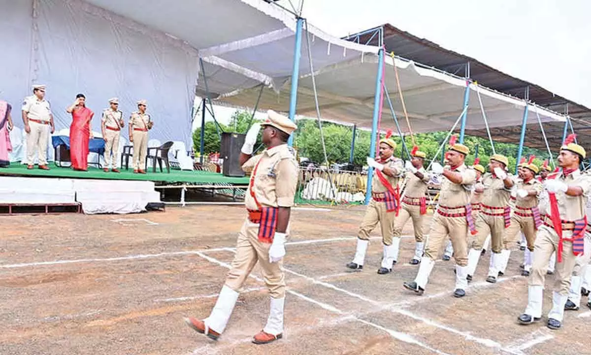 Collector P Prasanthi, SP  D Narasimha Kishore inspect Independence Day arrangements