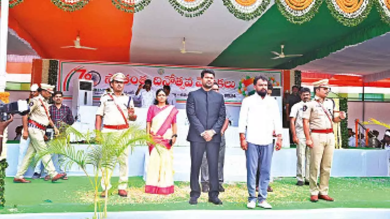 Minister Vasamsetti Subhash participating in 78th Independence Day celebrations at Amalapuram on Thursday