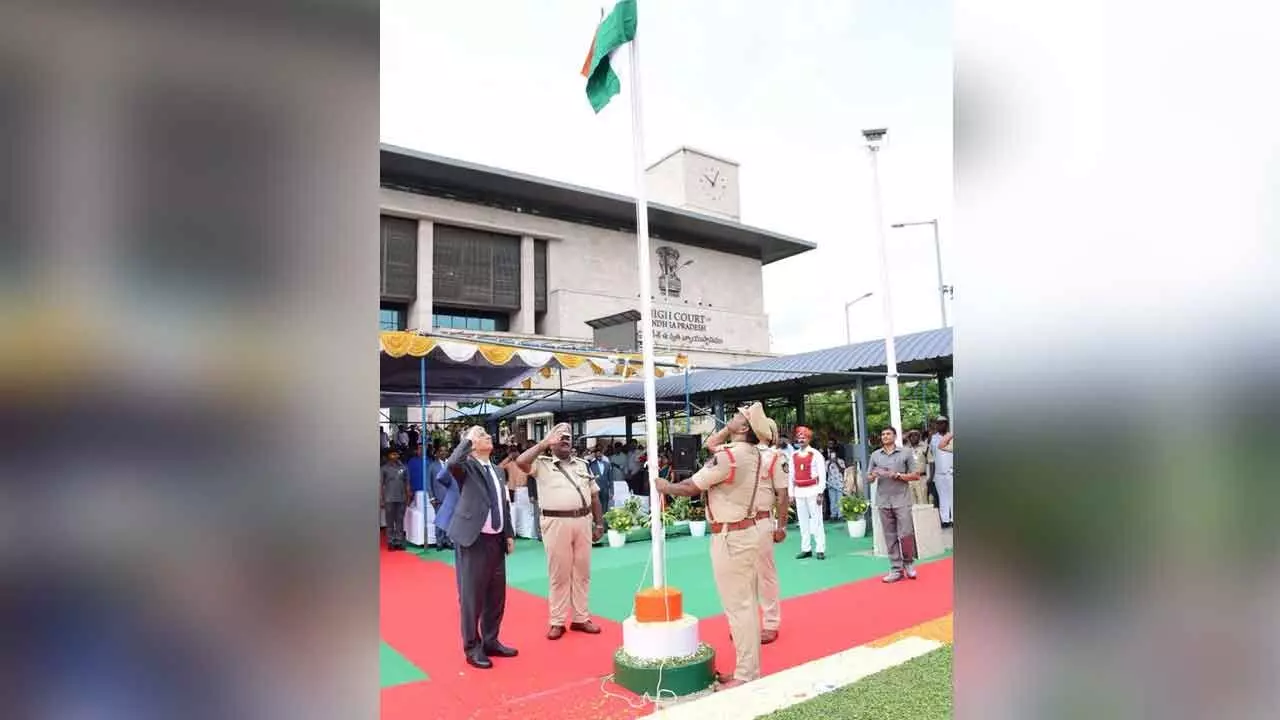 Chief Justice Dhiraj Singh Thakur hoists tricolour at High Court on Thursday