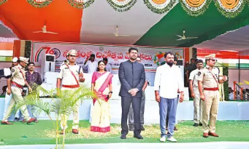 Minister Vasamsetti Subhash participating in 78th Independence Day celebrations at Amalapuram on Thursday
