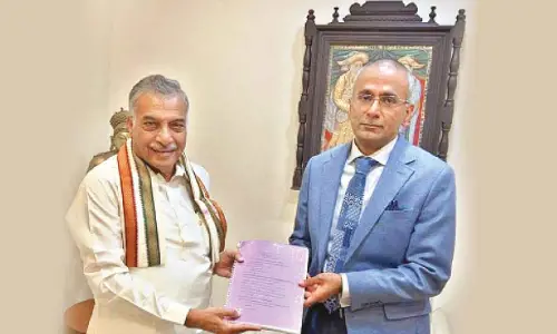 National president of Vishwa Hindi Parishad Prof Yarlagadda Lakshmi Prasad with Ambassador Ravindran at the Permanent Embassy of India to the United Nations in New York on Thursday