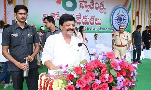 Minister Kandula Durgesh addressing the gathering on  Independence Day in  Rajamahendravaram on Thursday