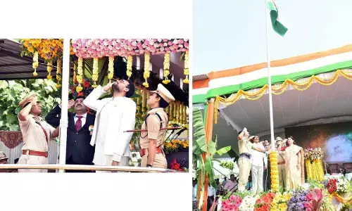 Minister TG Bharath salutes the national flag at Kurnool police parade grounds; Minister BC Janardhan Reddy salutes the national flag at PSC and KVSC Government Degree College grounds in Nandyal on Thursday