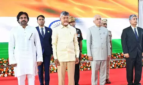 Governor S Abdul Nazeer, Chief Minister N Chandrababu Naidu, Deputy Chief Minister Pawan Kalyan, High Court Chief Justice Dhiraj Singh Thakur and others participating in ‘At Home, at Raj Bhavan in Vijayawada on Thursday