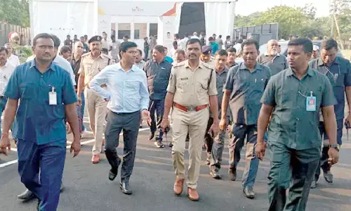 Tirupati District Collector Dr S Venkateswar and SP L Subbarayudu monitoring the arrangements at Sri City on Sunday on the eve of the CM’s visit on Monday
