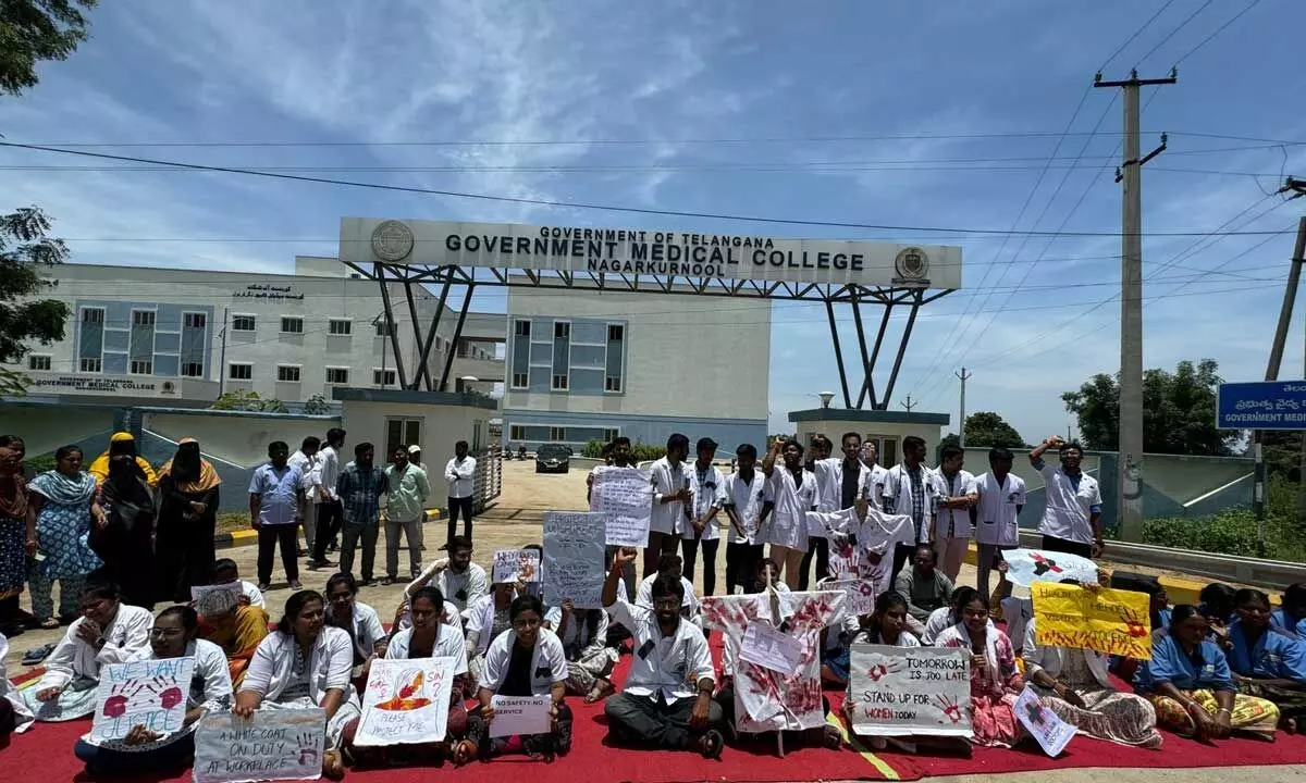 Medical Students Protest in the Sun in Front of Medical College