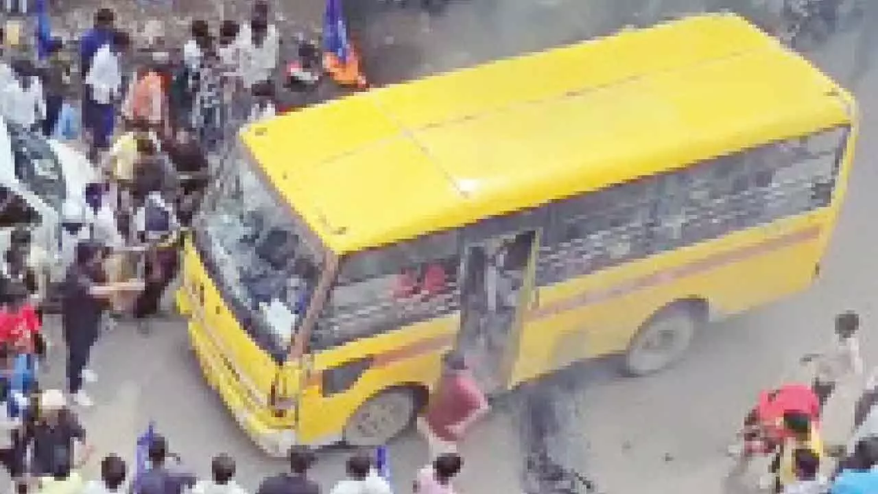 Bharat Bandh: Mob tries to burn school bus with children on board