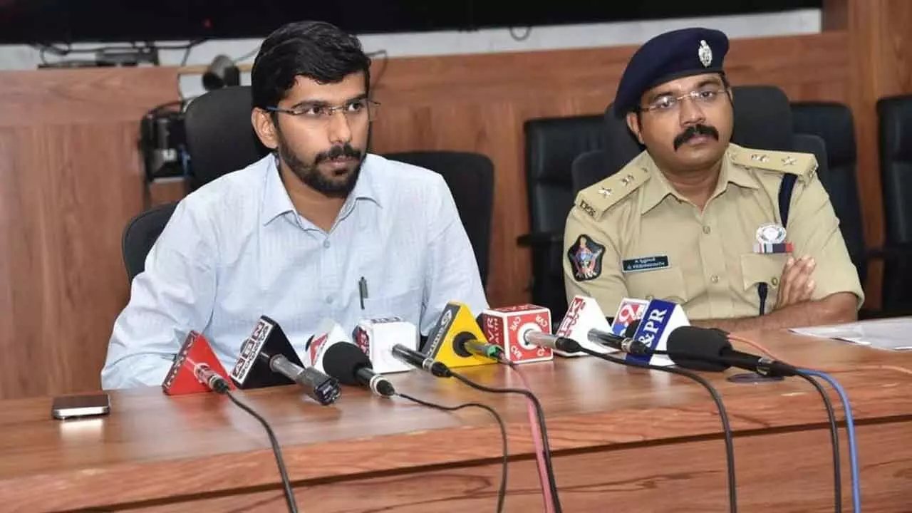 District Collector O Anand along with SP Krishnakanth addressing the media in Nellore on Thursday