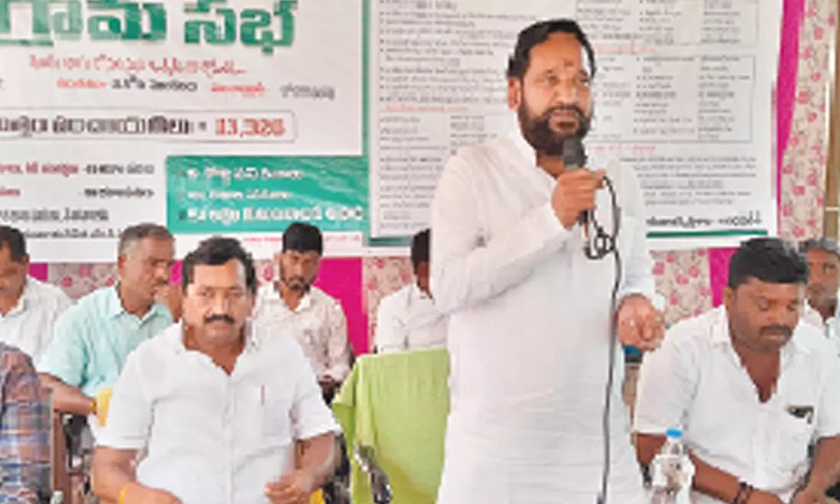 Palamaner MLA N Amaranath Reddy speaking at a Gram Sabha on Friday