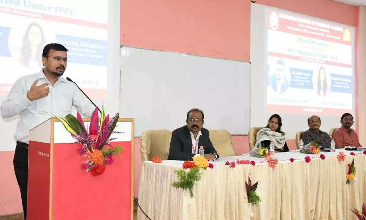 A dignitary speaking at a workshop organised at MITS in Madanapalle on Friday