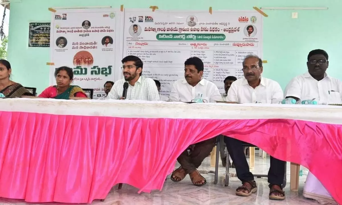 District Collector O Anand addressing the Gram Sabha at Nuvvurupadu village on Friday