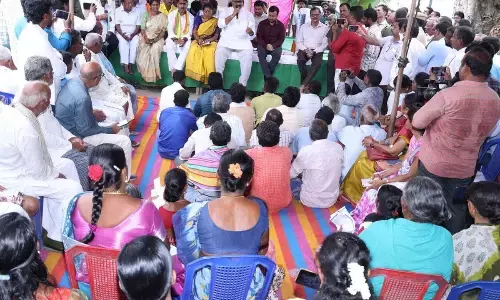 Minister for Agriculture  K Atchannaidu addressing a Gram Sabha in Srikakulam Assembly constituency on Friday