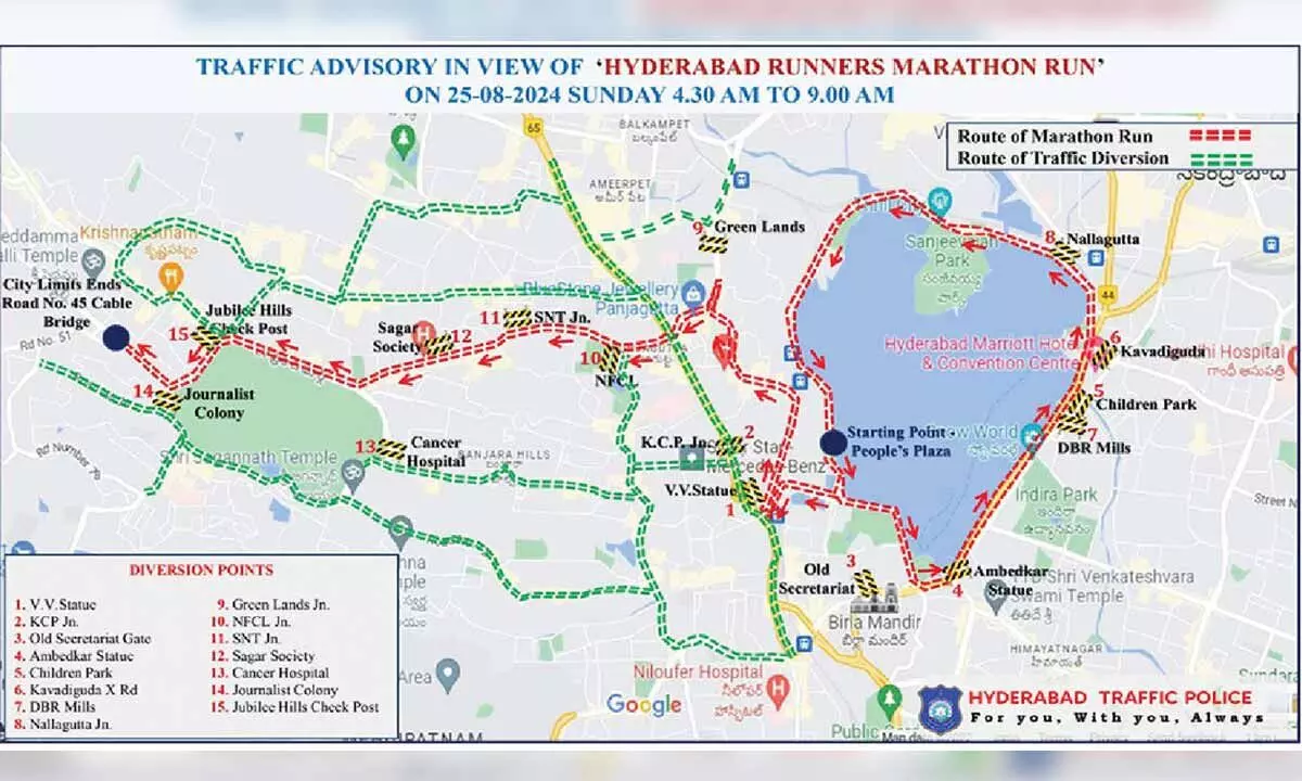 Traffic curbs for Hyderabad Runners Marathon tomorrow