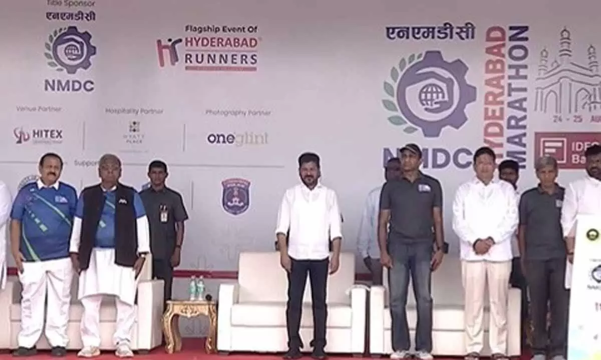 Telangana CM Joins NMDC Hyderabad Marathon 2024