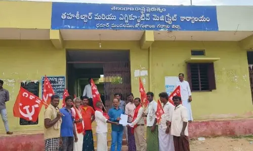 CPM Protests for Farmers Rights in Dharur Mandal