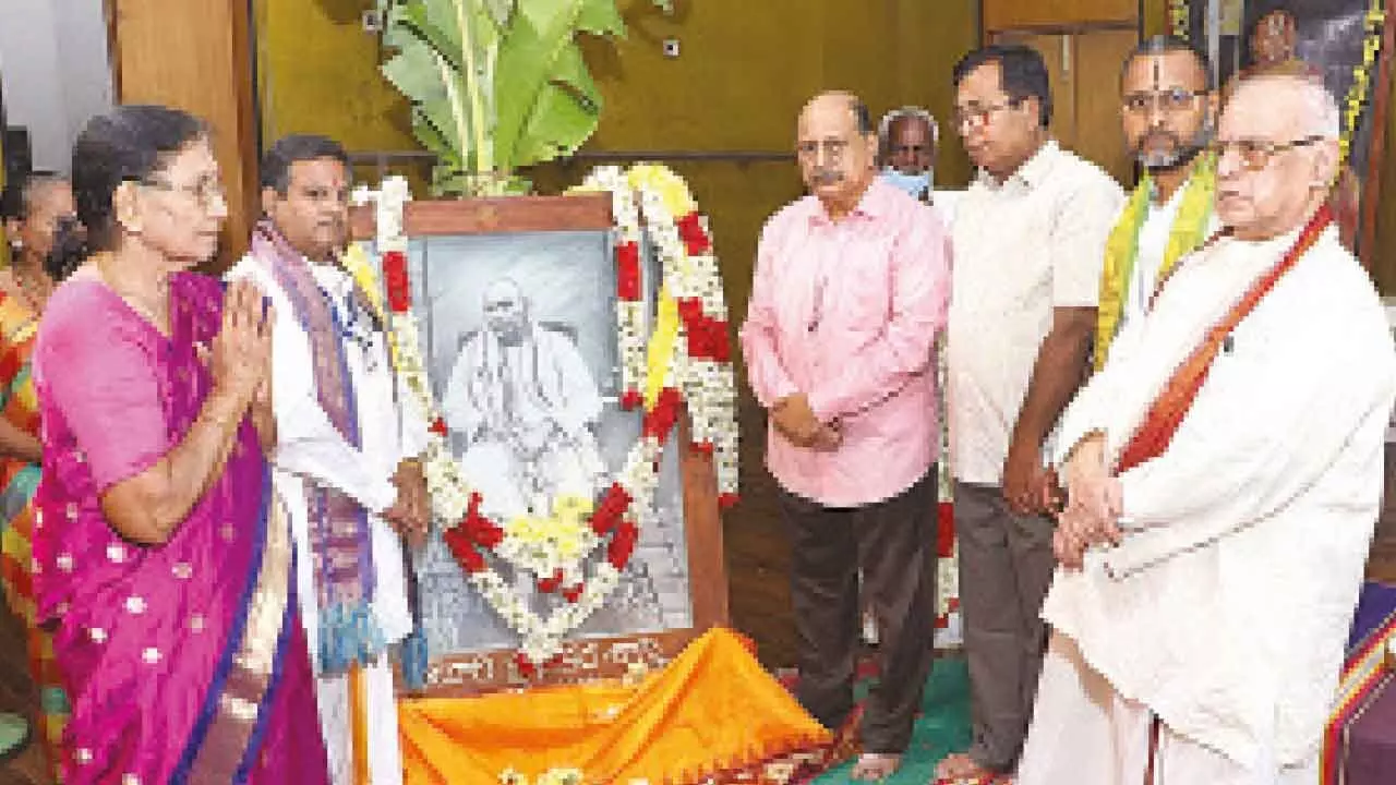 Tributes being paid to Veturi Prabahkara Sastri on his 74th death anniversary in Tirupati on Thursday