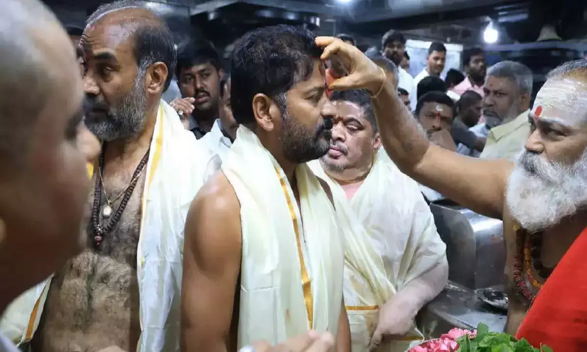 CM Revanth Reddy Receives Blessings from Vemulawada Temple Priests