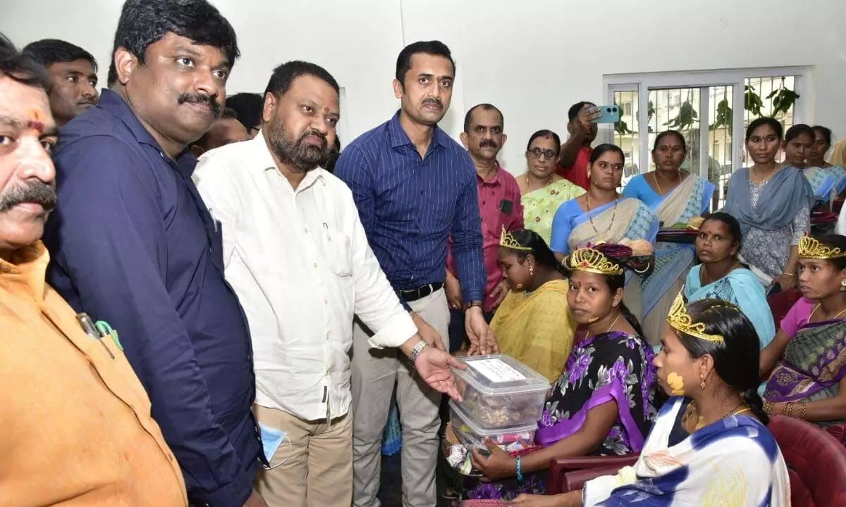 Collector A Shyam Prasad interacting with pregnant women during inauguration of hostel on Friday