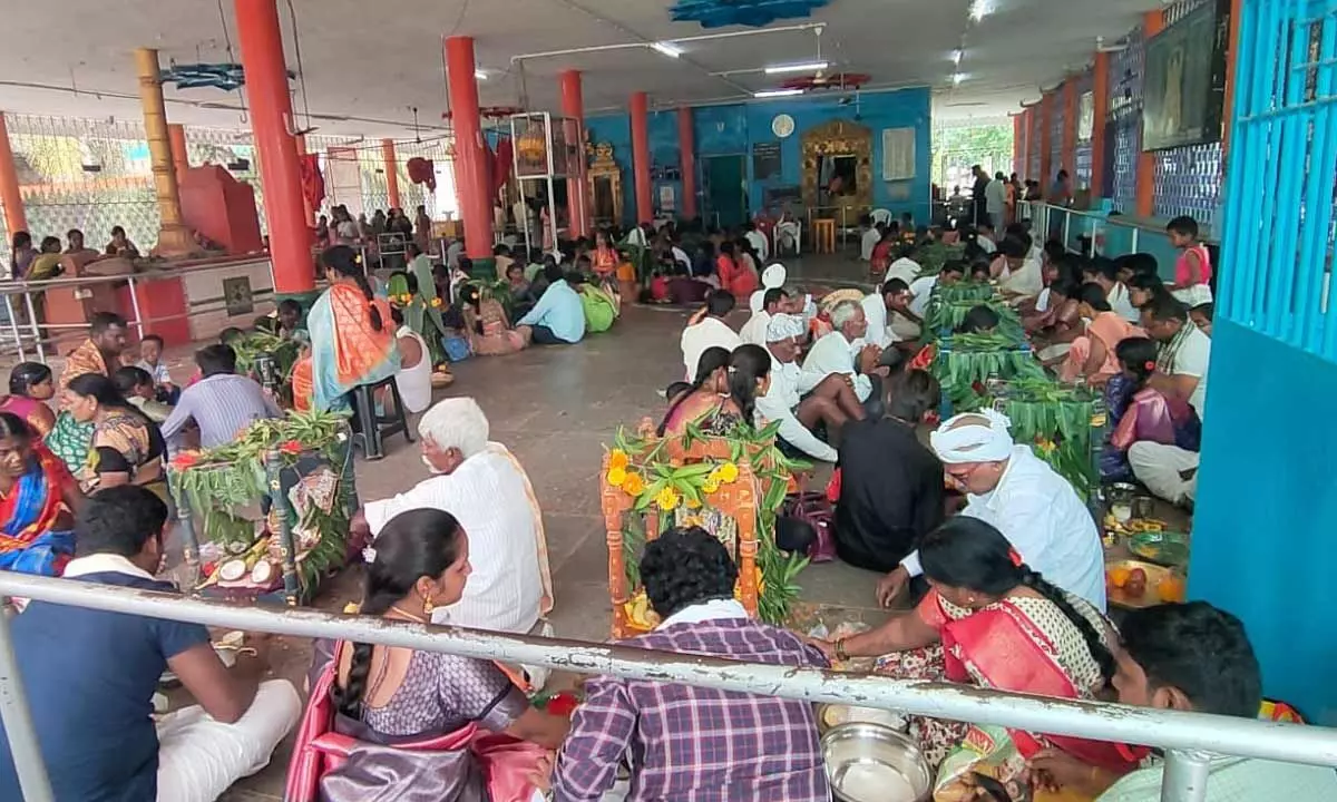 Satyanarayana Swami Vratams Conducted with Devotion at Palem Venkateswara Swamy Temple