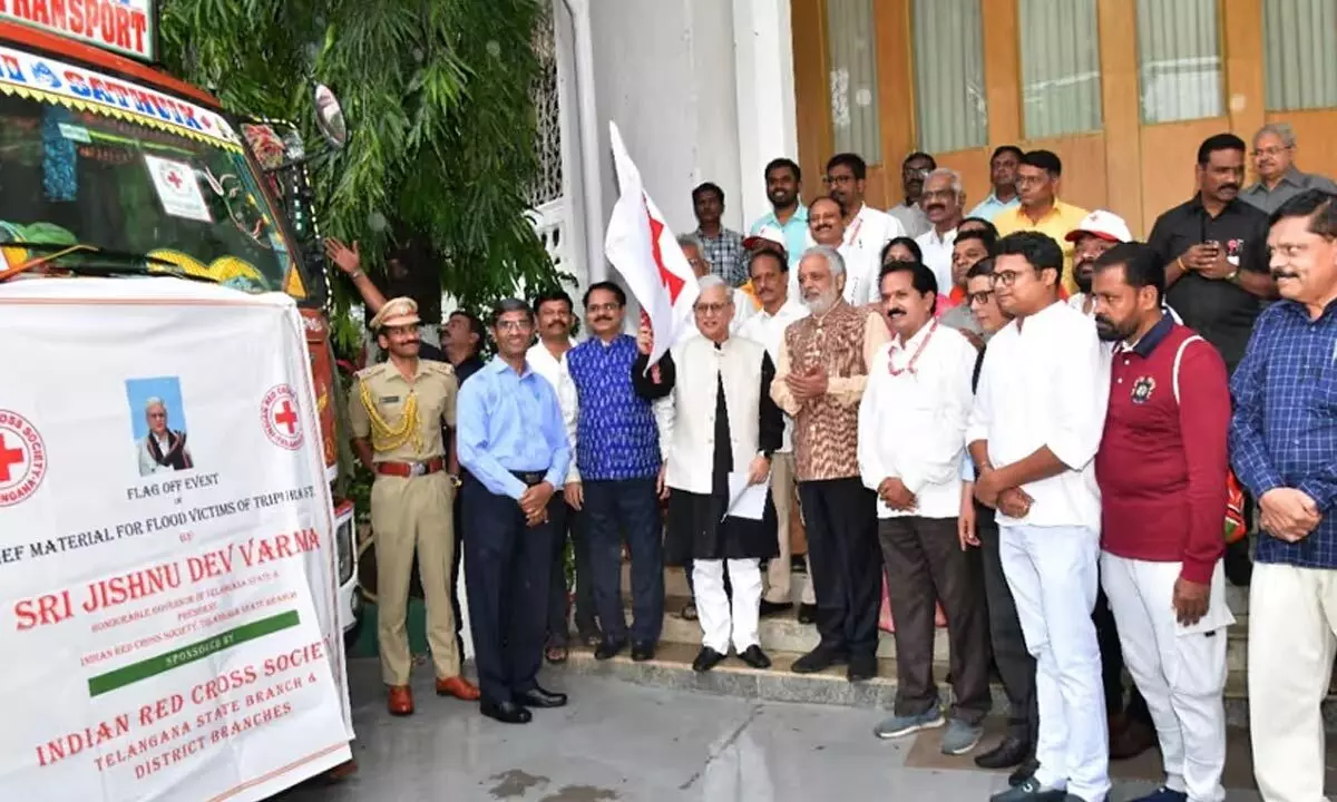 Telangana Governor flags off aid truck