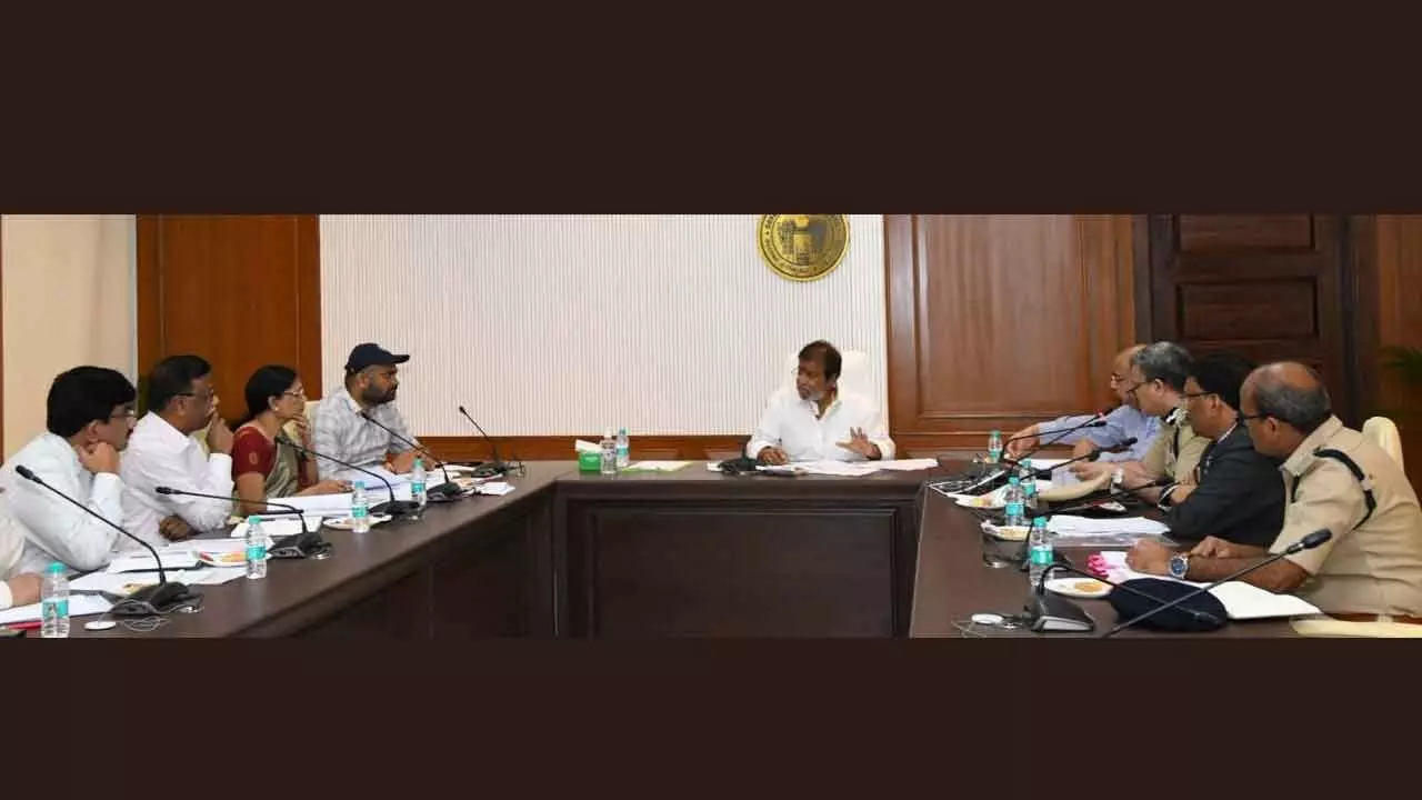 Health Minister Damodar Raja Narsimha at a review meeting with the officials on Monday