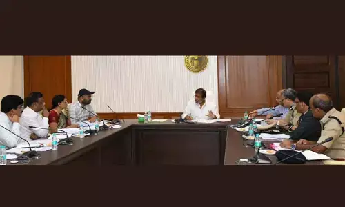 Health Minister Damodar Raja Narsimha at a review meeting with the officials on Monday