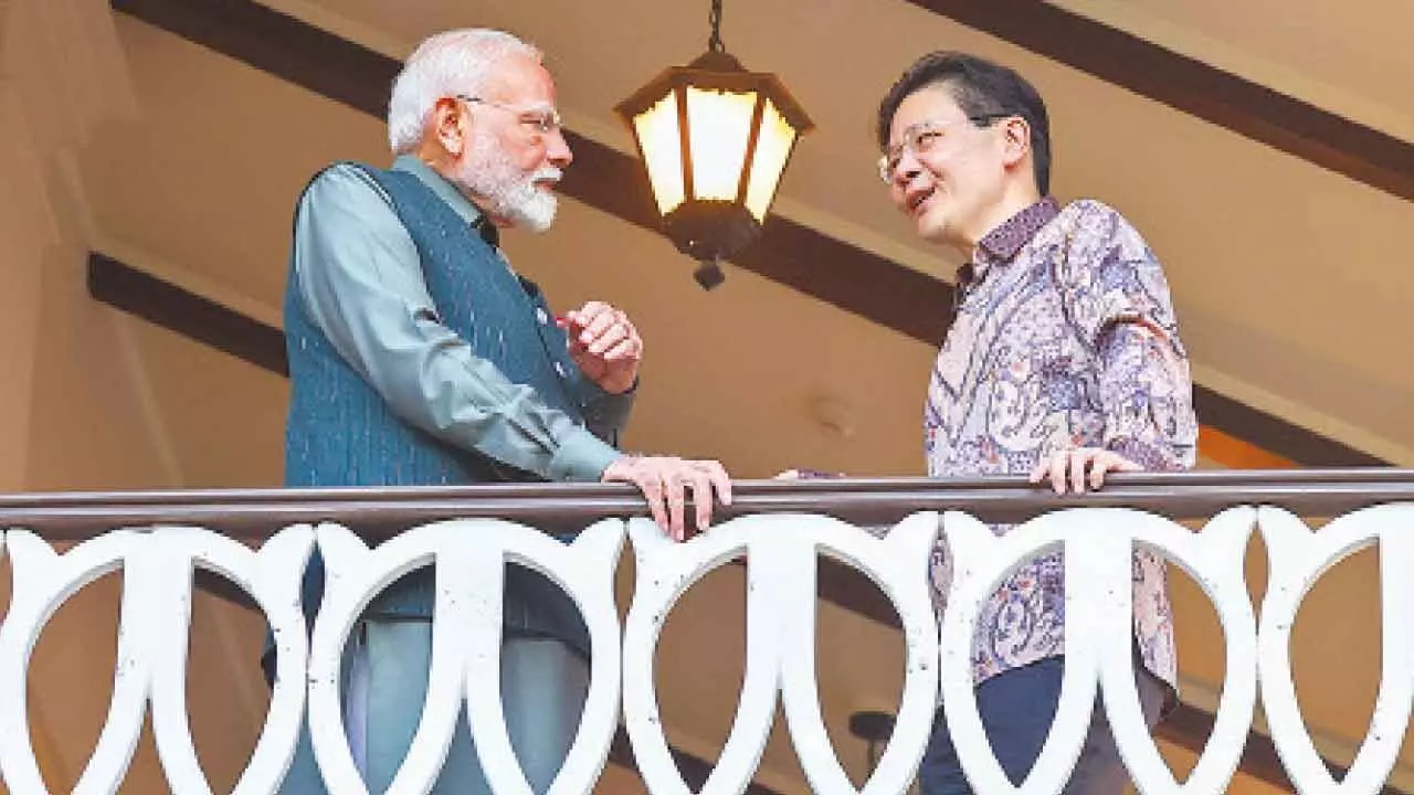 Prime Minister Narendra Modi during a meeting with Prime Minister of Singapore Lawrence Wong, in Singapore on Wednesday