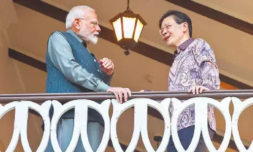 Prime Minister Narendra Modi during a meeting with Prime Minister of Singapore Lawrence Wong, in Singapore on Wednesday