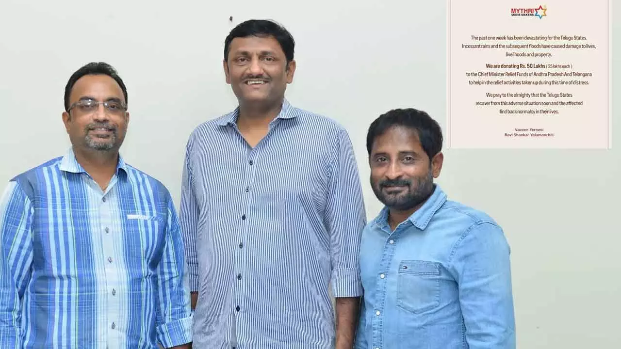 Mythri Movie Makers donates ₹50 Lakh for rain relief efforts in AP and Telangana