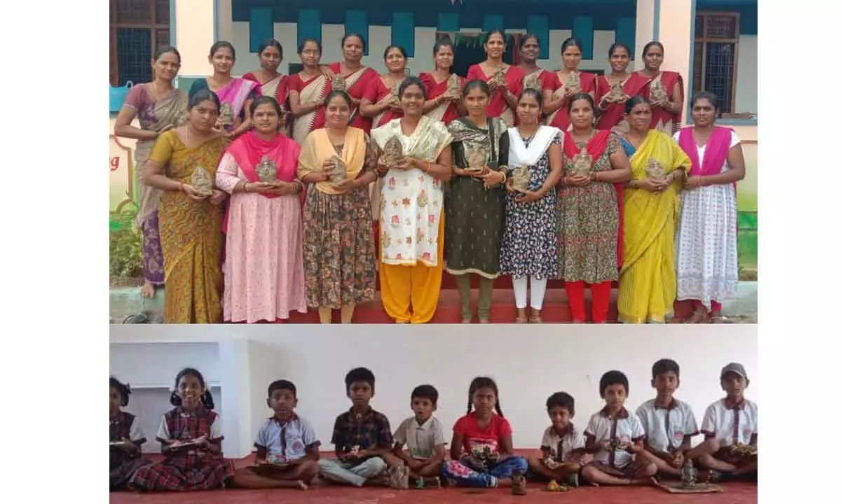 Impressed Clay Ganesh Idols Making at School