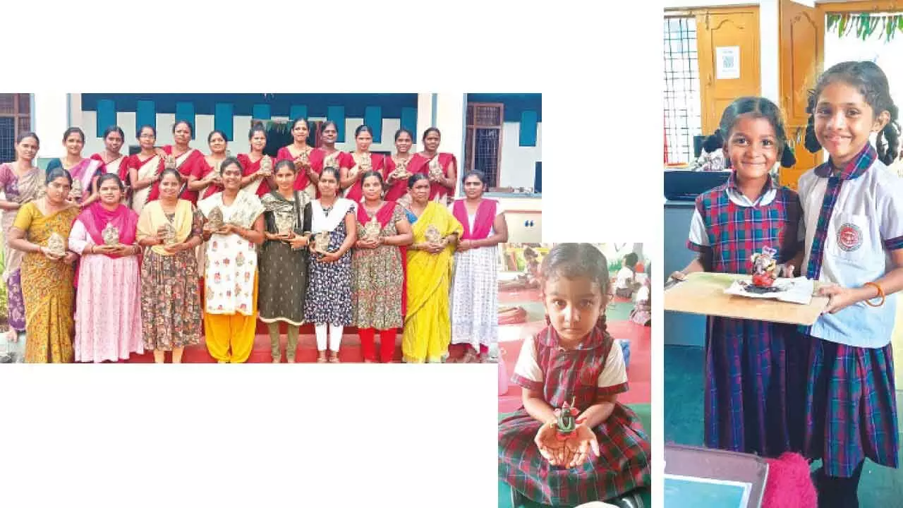 Nagarkurnool: Impressive Clay Ganesh idol Making at school