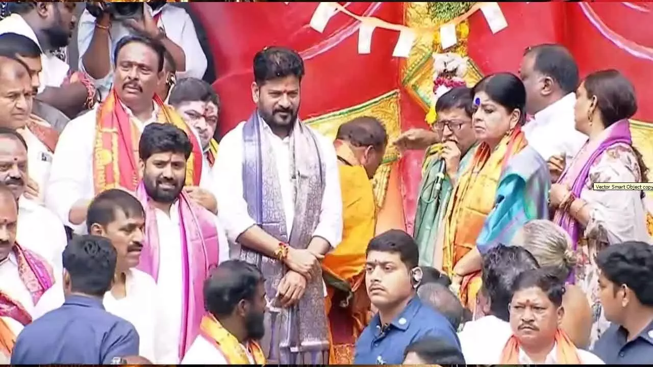 Telangana CM Revanth Reddy participates in first Pooja of Khairatabad Ganesh Chaturthi